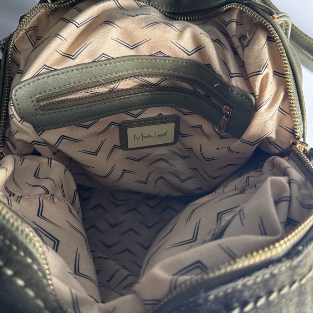 Moda Luxe Olive Green Suede & Leather Backpack Vegan - Picture 14 of 16